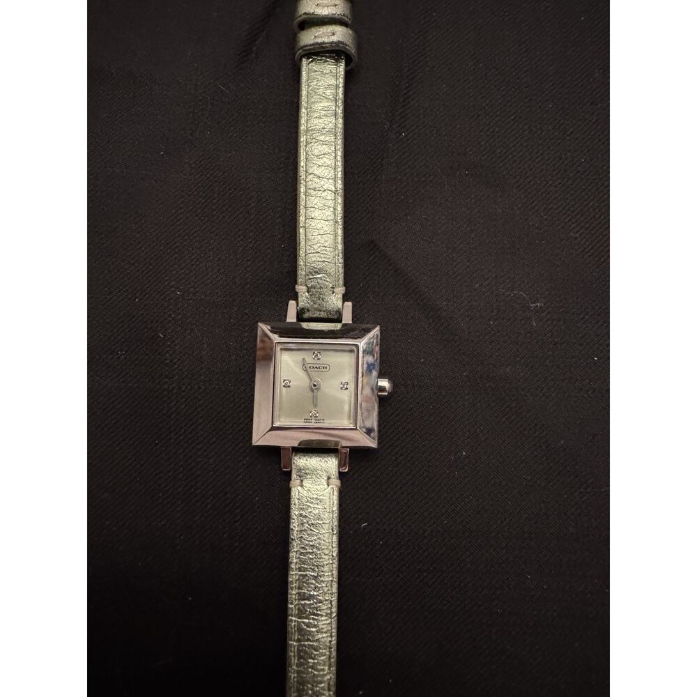 Coach women's square watch with mint face and leather strap - Picture 3 of 7